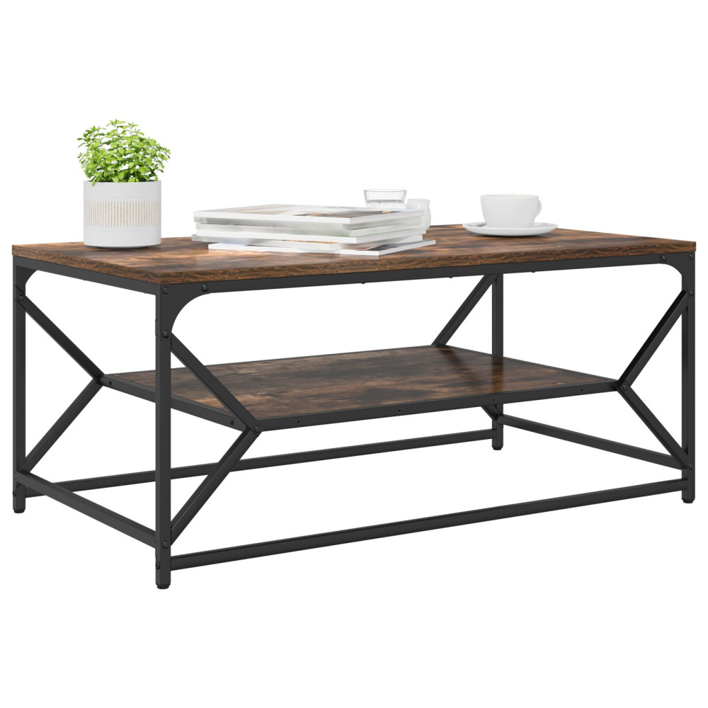 Produktbild för Kaffeebord Rökt ek 90 x 50 x 40 cm Konstruerat trä och stål