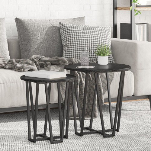 vidaXL Sidobordsset 2 pcs Svart Ek