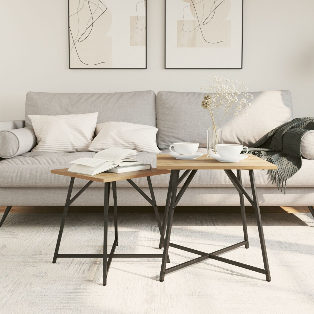 Produktbild för Sidobordsset 2 pcs Artisan Ek och Svart