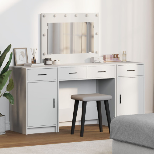 vidaXL Smyckebord med spegelbelysning 3 pcs Vit Konstruerat trä - Toalettbord