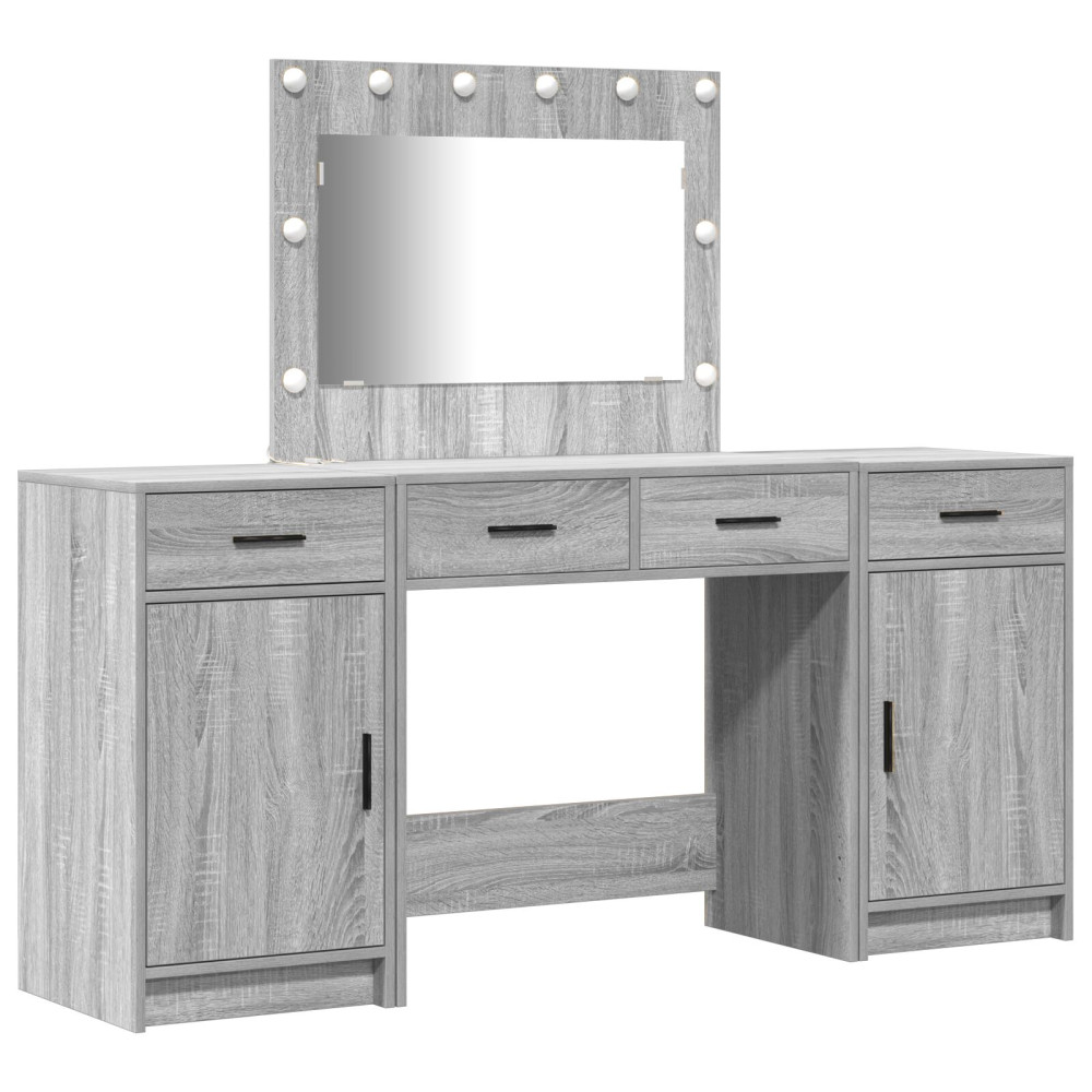 Produktbild för Smyckebord med spegelbelysning 3 pcs Grå Konstruerat trä