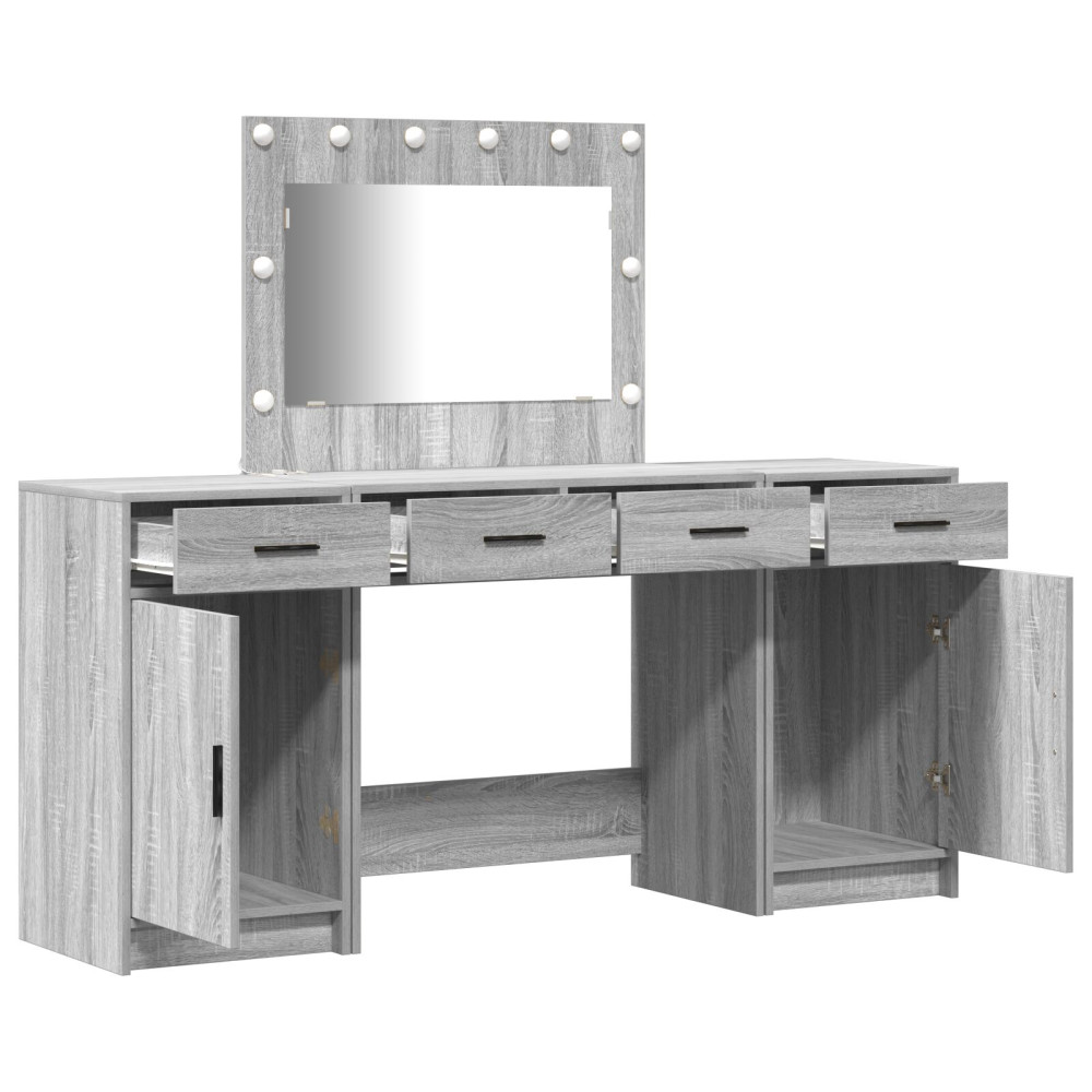 Produktbild för Smyckebord med spegelbelysning 3 pcs Grå Konstruerat trä