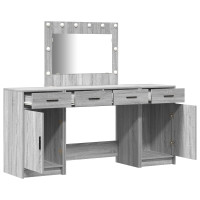 Produktbild för Smyckebord med spegelbelysning 3 pcs Grå Konstruerat trä