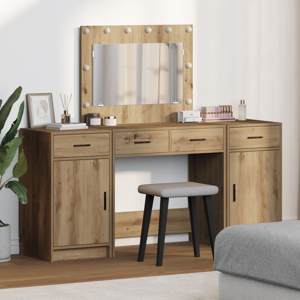 Produktbild för Smyckebord med spegelbelysning 3 pcs Brun Konstruerat trä