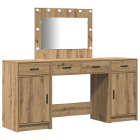 Produktbild för Smyckebord med spegelbelysning 3 pcs Brun Konstruerat trä
