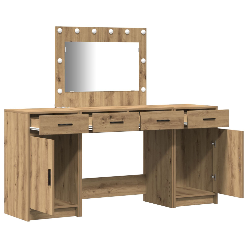 Produktbild för Smyckebord med spegelbelysning 3 pcs Brun Konstruerat trä