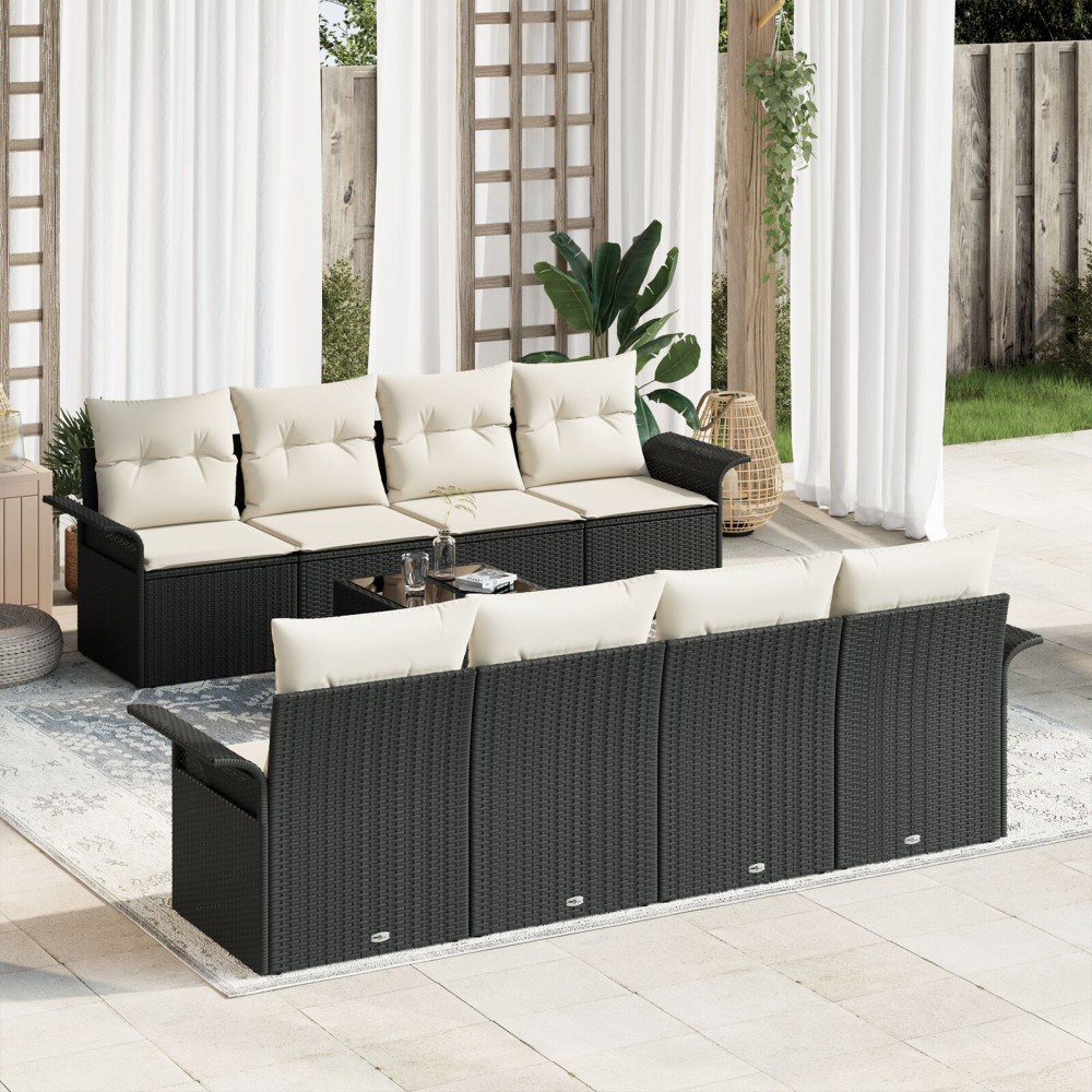 Produktbild för Trädgårdsoffset 9 pcs Svart Poly rattan