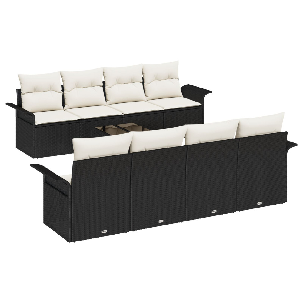Produktbild för Trädgårdsoffset 9 pcs Svart Poly rattan