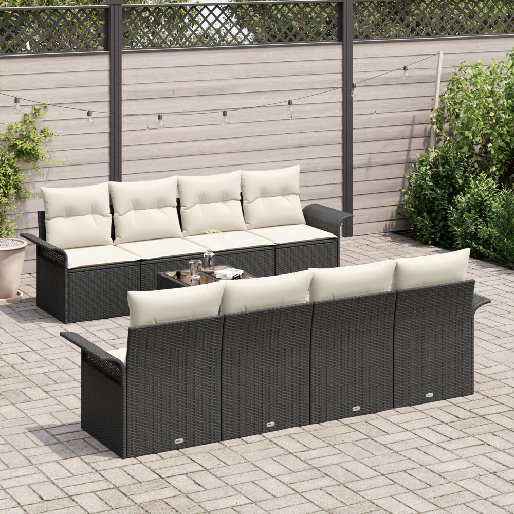 Produktbild för Trädgårdsoffset 9 pcs Svart Poly rattan