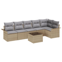 Produktbild för Trädgårdsoffset med kudde 7 pcs Beige konstrotting