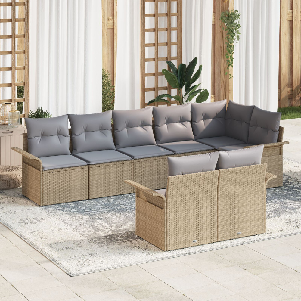 Produktbild för Trädgårdsoffset med kudde 8 pcs Beige konstrotting