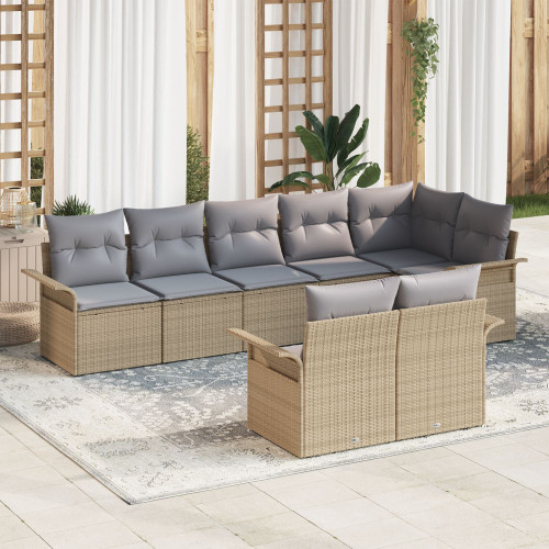 vidaXL Trädgårdsoffset med kudde 8 pcs Beige konstrotting
