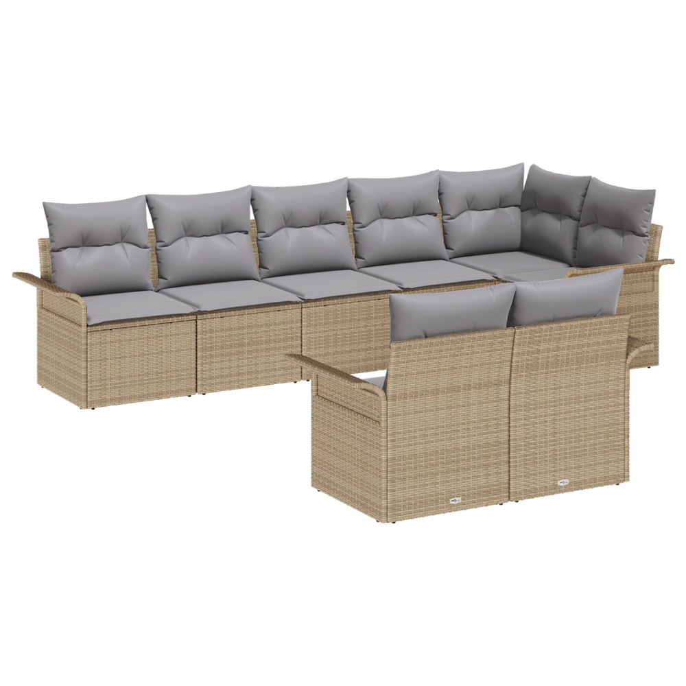 Produktbild för Trädgårdsoffset med kudde 8 pcs Beige konstrotting