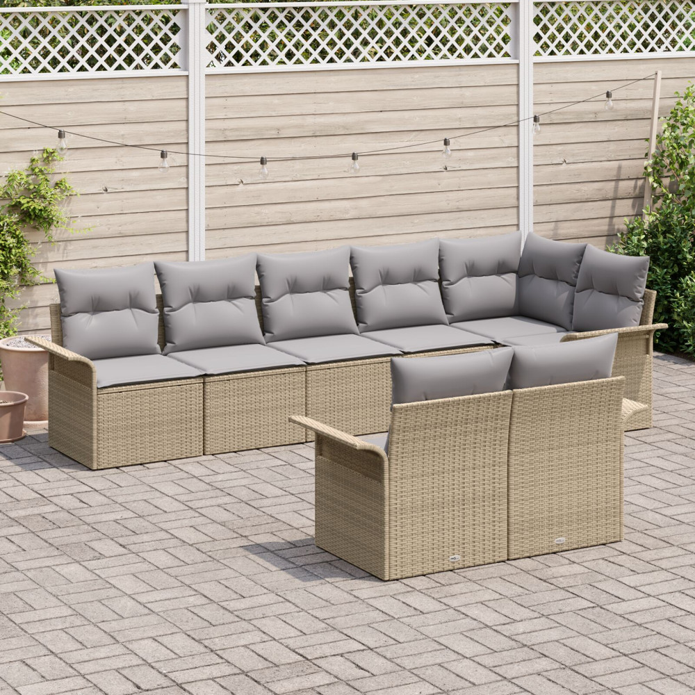 Produktbild för Trädgårdsoffset med kudde 8 pcs Beige konstrotting