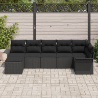 Produktbild för Trädgårdsoffset med kudde 7 pcs Svart Poly rattan