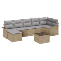 Produktbild för Trädgårdsoffset med kudde 8 pcs Beige Poly rattan