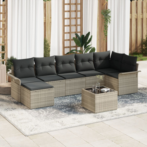 vidaXL Trädgårdsoffset med kudde 8 pcs Ljusgrå Poly rattan