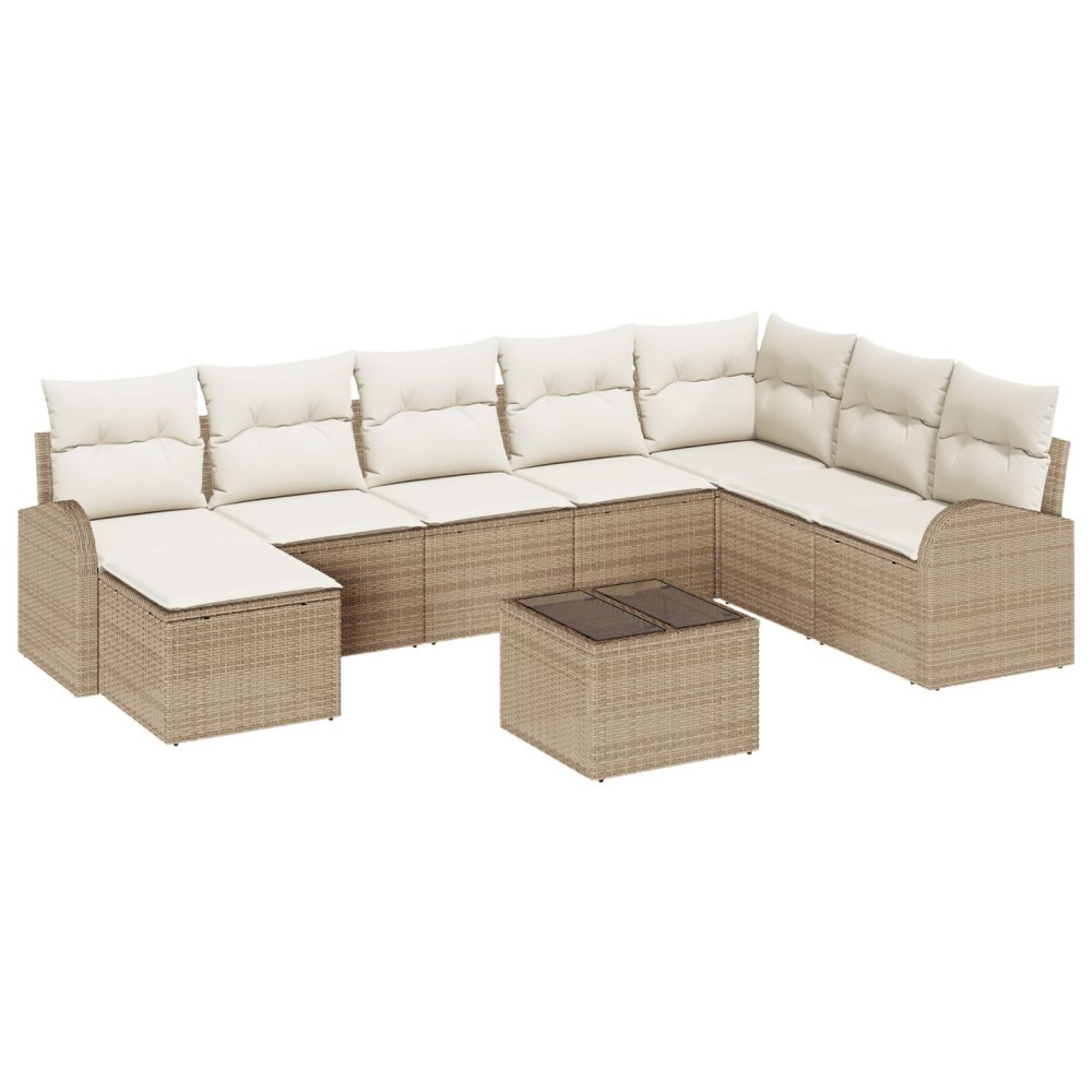 Produktbild för Trädgårdsoffset med kudde 9 pcs Beige Poly rattan