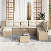 Produktbild för Trädgårdsoffset med kudde 9 pcs Beige Poly rattan