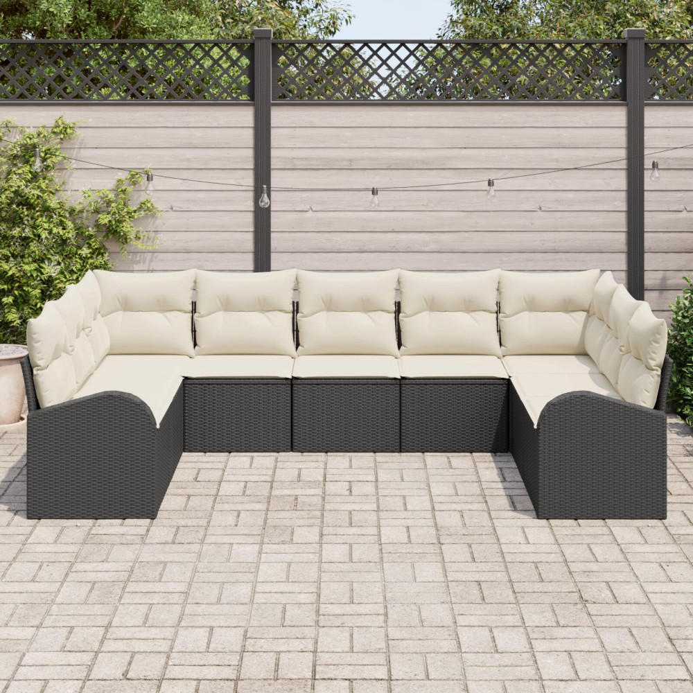 Produktbild för Soffset med kudde 9 pcs Svart Poly Rattan