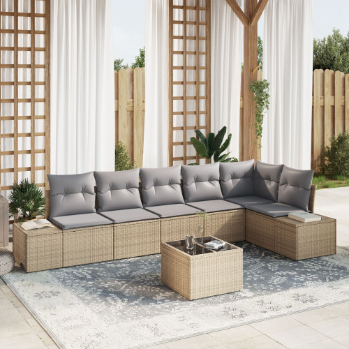 vidaXL Trädgårdsoffset med kudde 7 pcs Beige och Grå konstrotting
