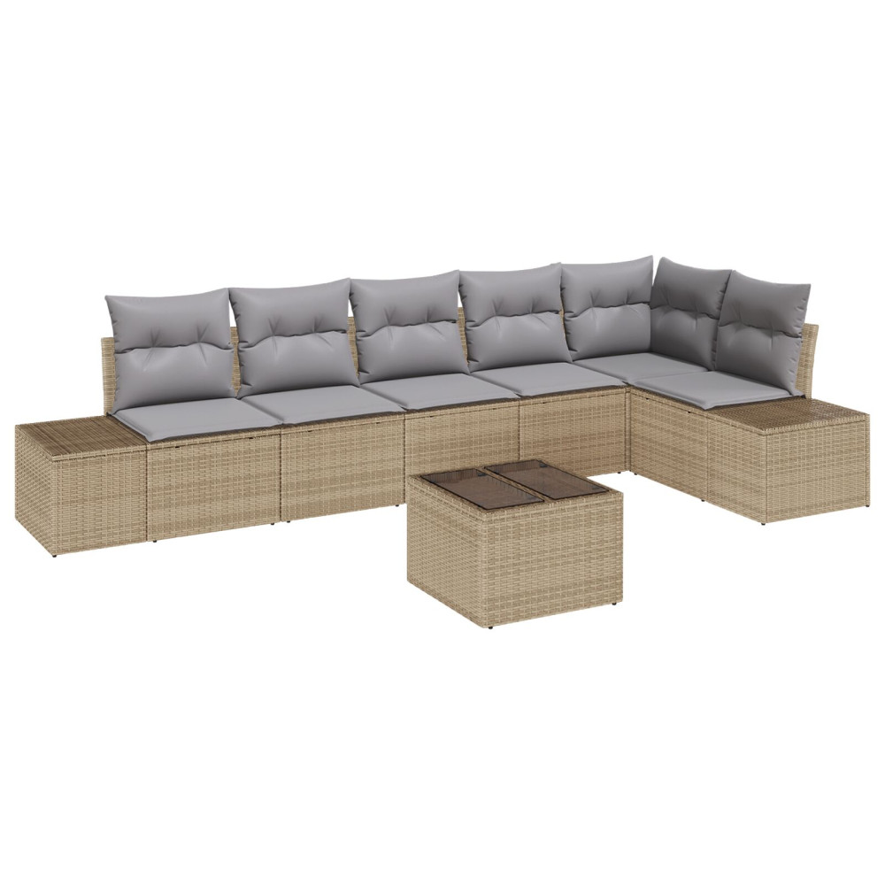 Produktbild för Trädgårdsoffset med kudde 7 pcs Beige och Grå konstrotting