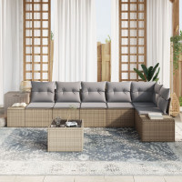 Produktbild för Trädgårdsoffset med kudde 7 pcs Beige och Grå konstrotting