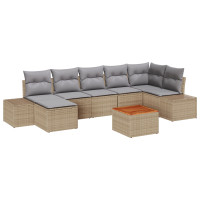Produktbild för Trädgårdsoffset med kudde 8 pcs Beige konstrotting