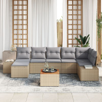 Produktbild för Trädgårdsoffset med kudde 8 pcs Beige konstrotting