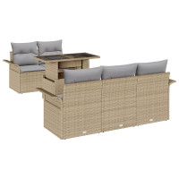 Produktbild för Trädgårdsoffset med kudde 6 pcs Beige konstrotting