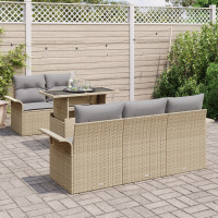 Produktbild för Trädgårdsoffset med kudde 6 pcs Beige konstrotting