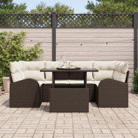 Produktbild för Trädgårdsoffset med kudde 7 pcs Brun Poly rattan