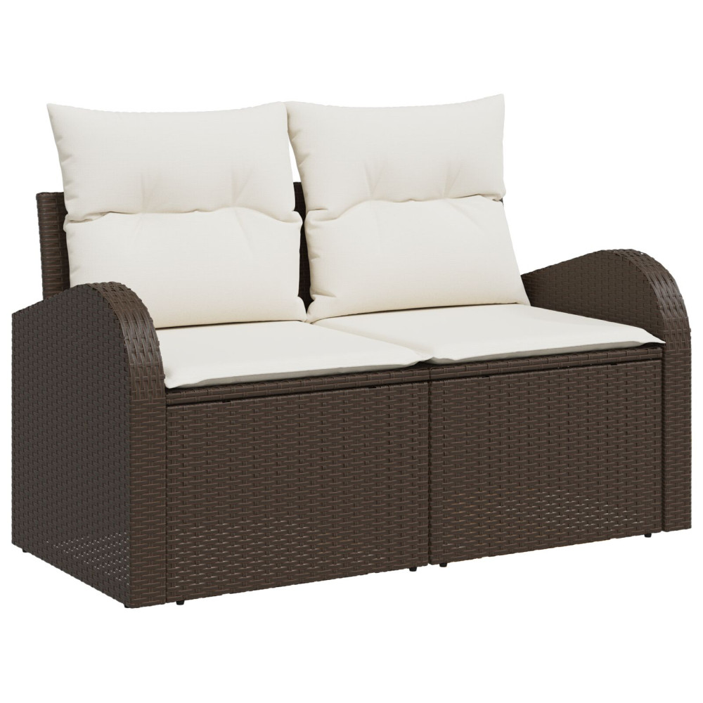 Produktbild för Trädgårdsoffset med kudde 7 pcs Brun Poly rattan