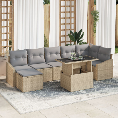 vidaXL Trädgårdsoffset med kudde 8 pcs Beige och Ljusgrå konstrotting