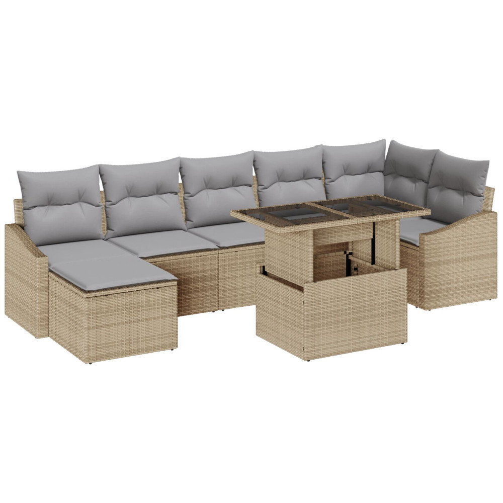 Produktbild för Trädgårdsoffset med kudde 8 pcs Beige och Ljusgrå konstrotting