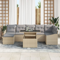 Produktbild för Trädgårdsoffset med kudde 8 pcs Beige och Ljusgrå konstrotting