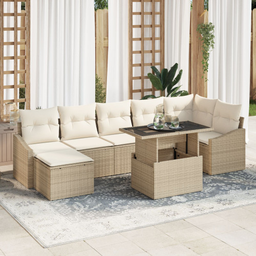vidaXL Trädgårdsoffset 8 pcs Beige och gräddfärgad konstrotting