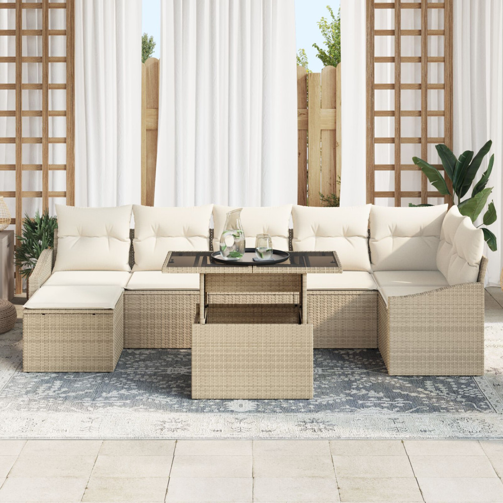 Produktbild för Trädgårdsoffset 8 pcs Beige och gräddfärgad konstrotting