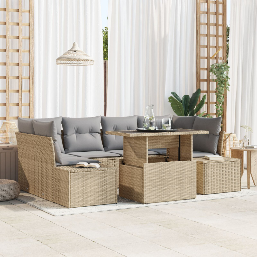 Produktbild för Soffset med kudde 7 pcs Beige och Ljusgrå konstrotting