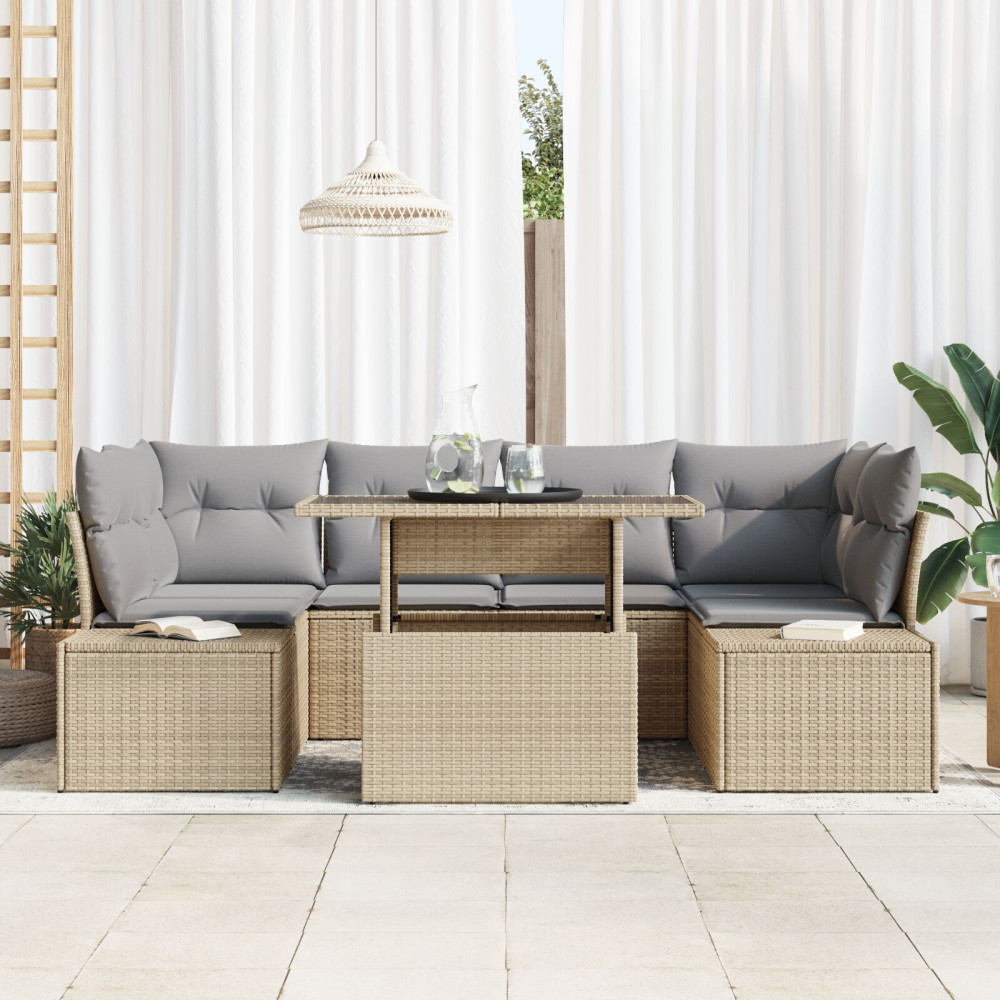 Produktbild för Soffset med kudde 7 pcs Beige och Ljusgrå konstrotting