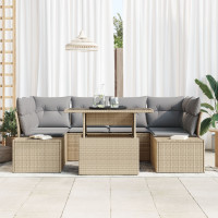 Produktbild för Soffset med kudde 7 pcs Beige och Ljusgrå konstrotting