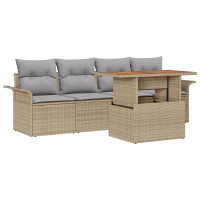 Produktbild för Trädgårdsoffset med kudde 5 pcs Beige och Ljusgrå konstrotting