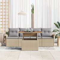Produktbild för Trädgårdsoffset med kudde 5 pcs Beige och Ljusgrå konstrotting