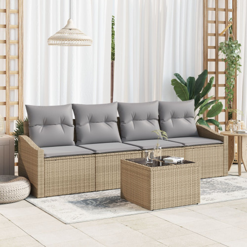 vidaXL Soffset med kudde med lagring 5 pcs Beige och Grå konstrotting