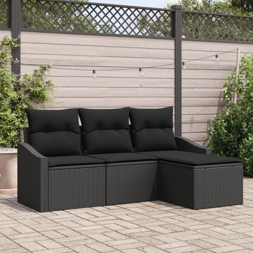 vidaXL Soffset med kudde med lagring 4 pcs Svart konstrotting
