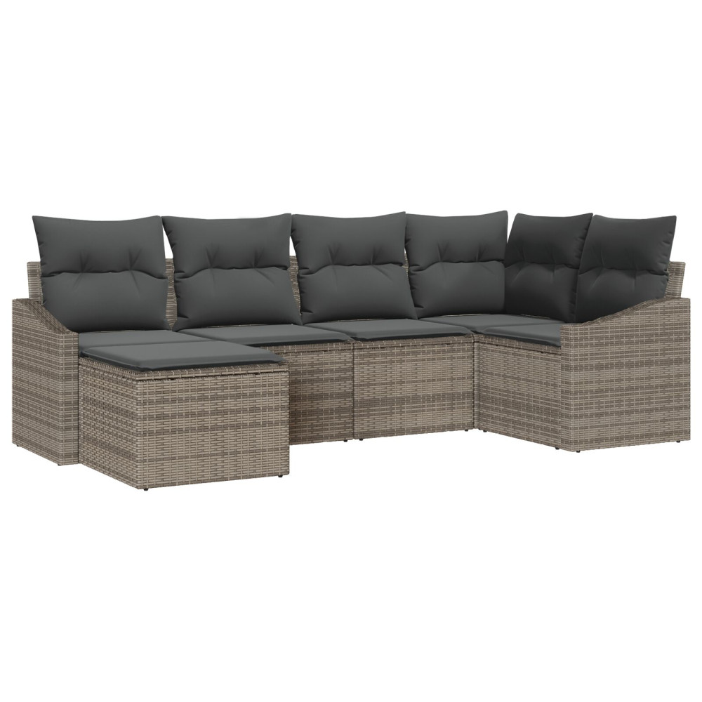 Produktbild för Trädgårdsmöbelset 6 pcs Grå Poly Rattan och Pulverlackerad Stål