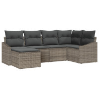 Produktbild för Trädgårdsmöbelset 6 pcs Grå Poly Rattan och Pulverlackerad Stål