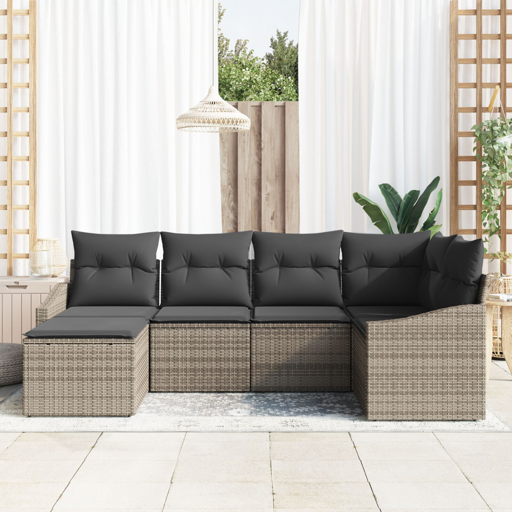 Produktbild för Trädgårdsmöbelset 6 pcs Grå Poly Rattan och Pulverlackerad Stål