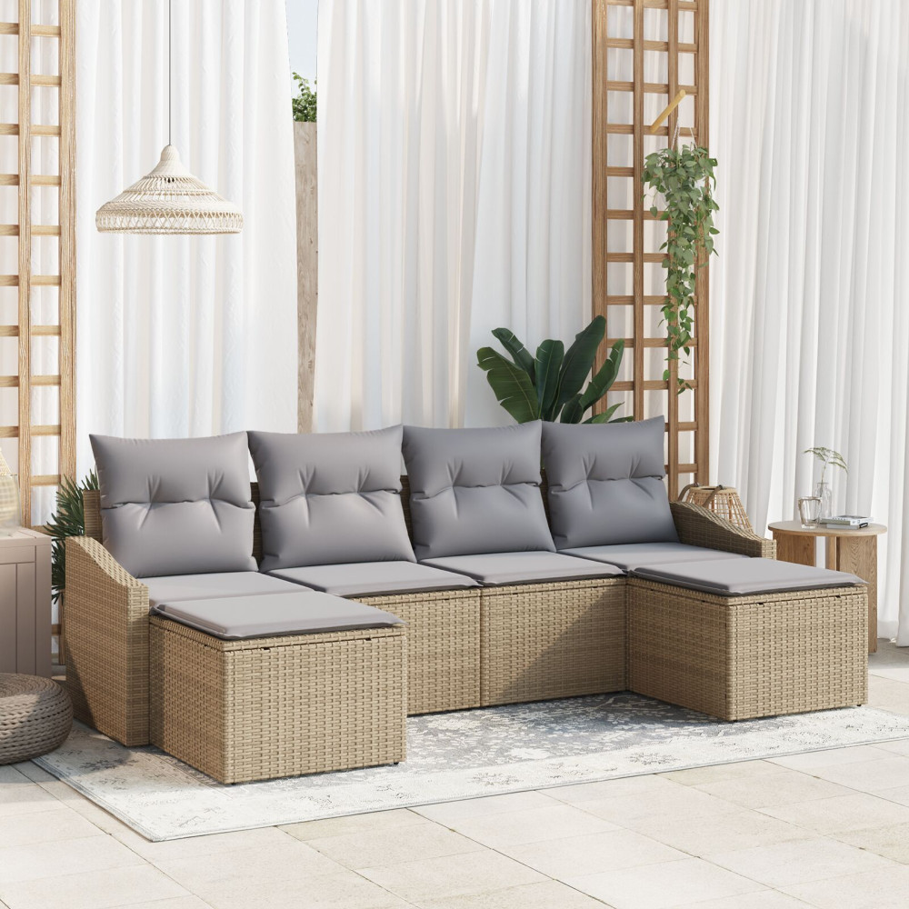 Produktbild för Trädgårdsmöbelset med kudde med lagring 6 pcs Beige och Ljusgrå