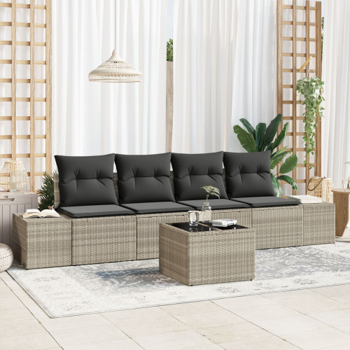 vidaXL Trädgårdsoffset 5 pcs Ljusgrå och mörkgrå konstrotting